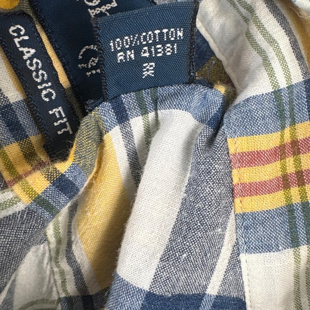 Ralph Lauren Mens Classic Fit Plaid Short Sleeve Button Down Shirt Blue Yellow L - Picture 7 of 8